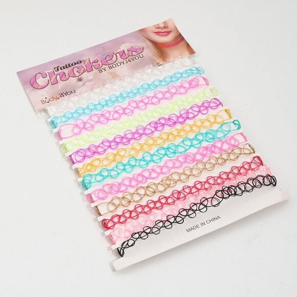 24PC Vintage Tattoo Choker Necklace Set with Daisy Flower Charm in Black Rainbow - Picture 4 of 9